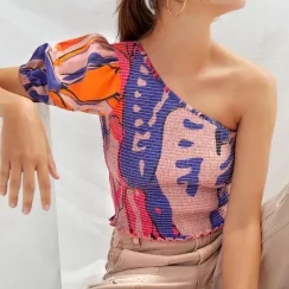 Anthropologie Roopa Pemmaraju Smocked One-Shoulder Blous XL - Picture 1 of 6